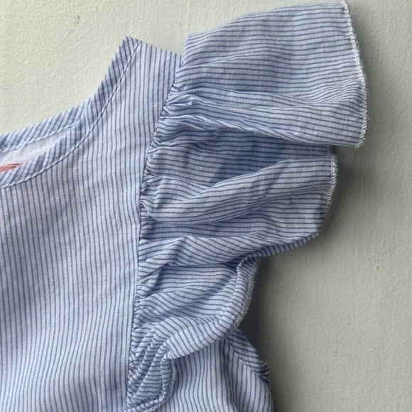 BCBG Girls Blue/White Stripe Flutter Sleeve Lace Hem Dress 6 - Picture 4 of 8